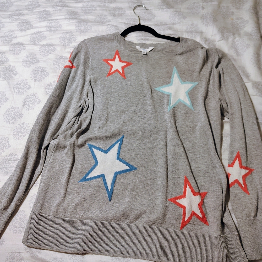 Gray Star Patterned Women's Sweater